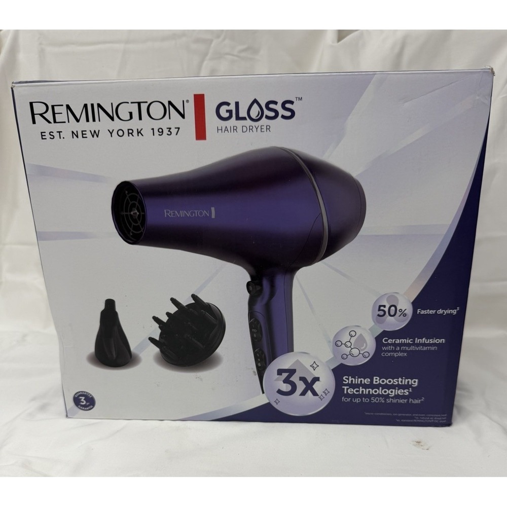 Remington Gloss Hair Dryer 1875W Purple Ceramic Ionic AC Motor 94433099